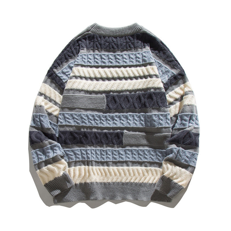 Unisex Oversize Grobstrickpullover mit strukturierter Blockstreifen-Optik und Rundhalsausschnitt Echoarchiv