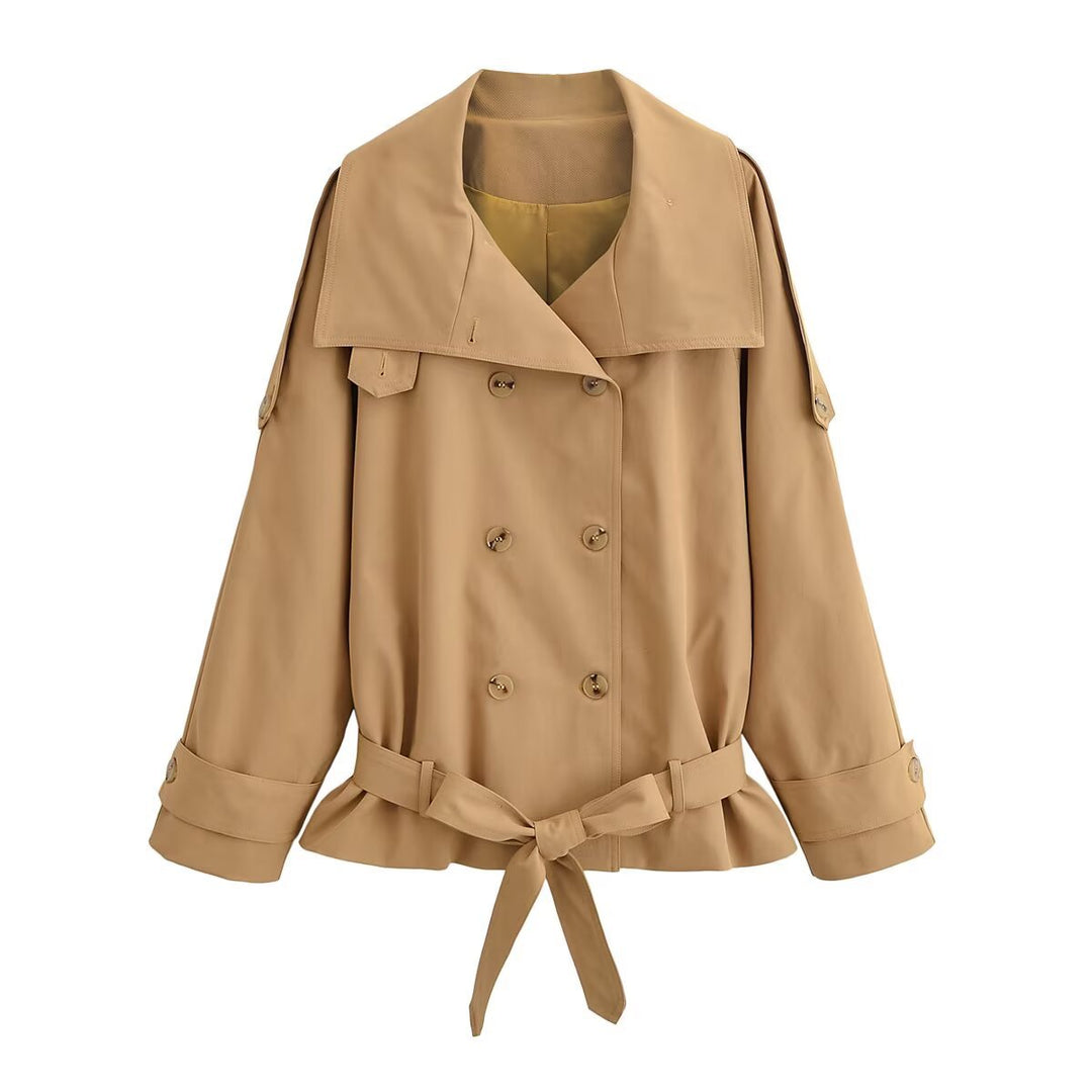 Damen Kurz-Trenchcoat mit doppelreihiger Knopfleiste, Cape‑Yoke und Taillengürtel Echo Archiv