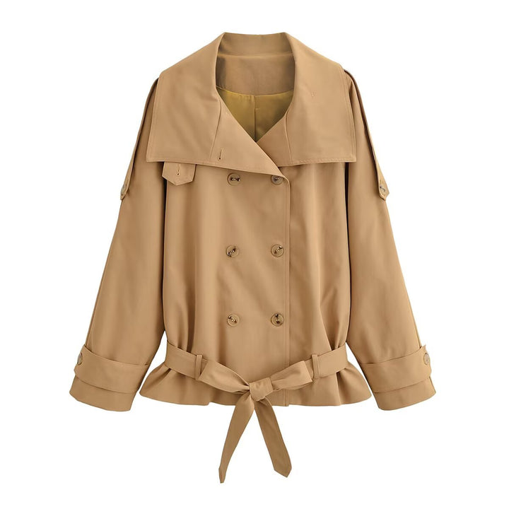 Damen Kurz-Trenchcoat mit doppelreihiger Knopfleiste, Cape‑Yoke und Taillengürtel Echo Archiv