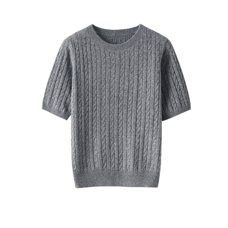 Damen Kurzarm-Strickpullover mit Zopfmuster und feinem Rundhalsausschnitt Echo Archiv