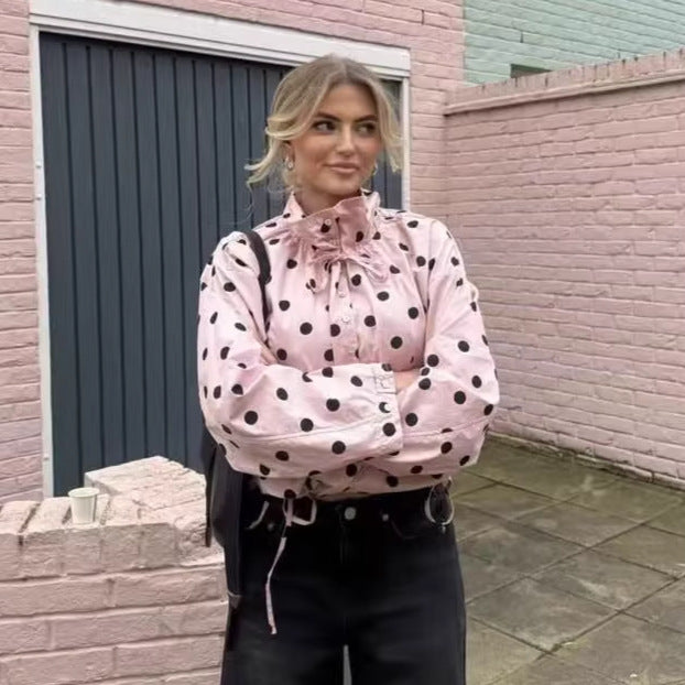 Damen nan leichte gepunktete Windbreaker-Jacke mit Tunnelzug und Stehkragen Echo Archiv