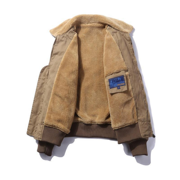 Herren Fliegerjacke im Vintage-Canvas mit Teddykragen und Rippbündchen – Brevano