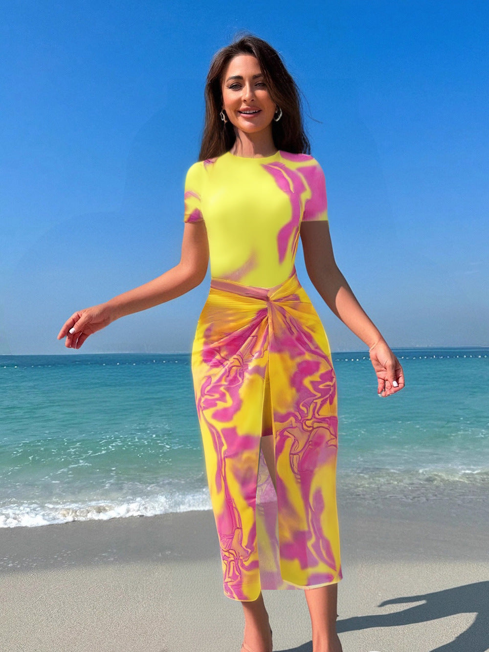 Damen modisches Strandkleid mit verknoteter Taille Echo Archiv
