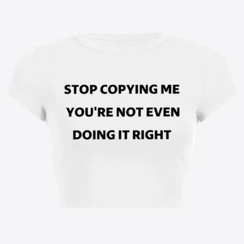 Damen Crop-T-Shirt mit motivierendem Schriftzug und figurbetontem Schnitt Echo Archiv
