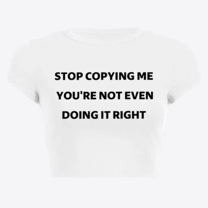Damen Crop-T-Shirt mit motivierendem Schriftzug und figurbetontem Schnitt Echo Archiv