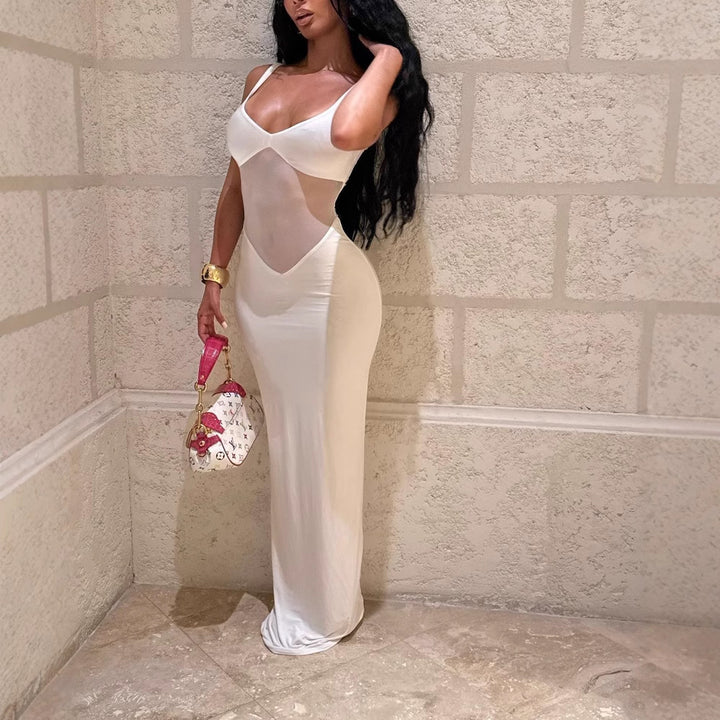 Damen Elegantes Maxikleid mit transparenten Einsätzen und figurbetontem Schnitt Echo Archiv