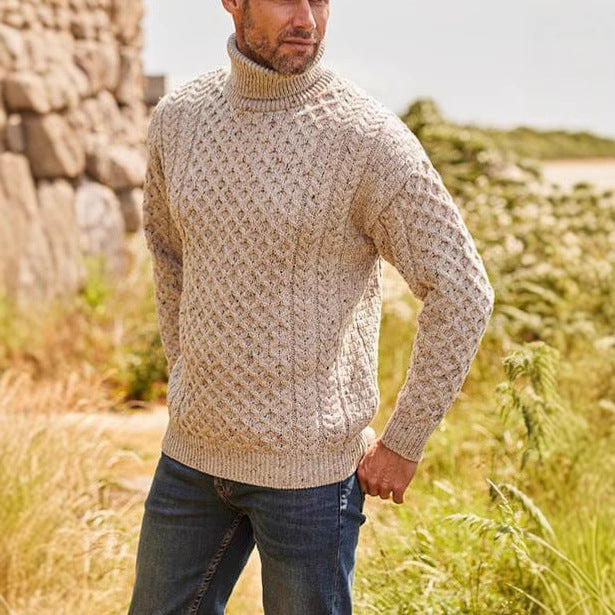 Herren Strickpullover mit Stehkragen und Kabelmuster – Norvane