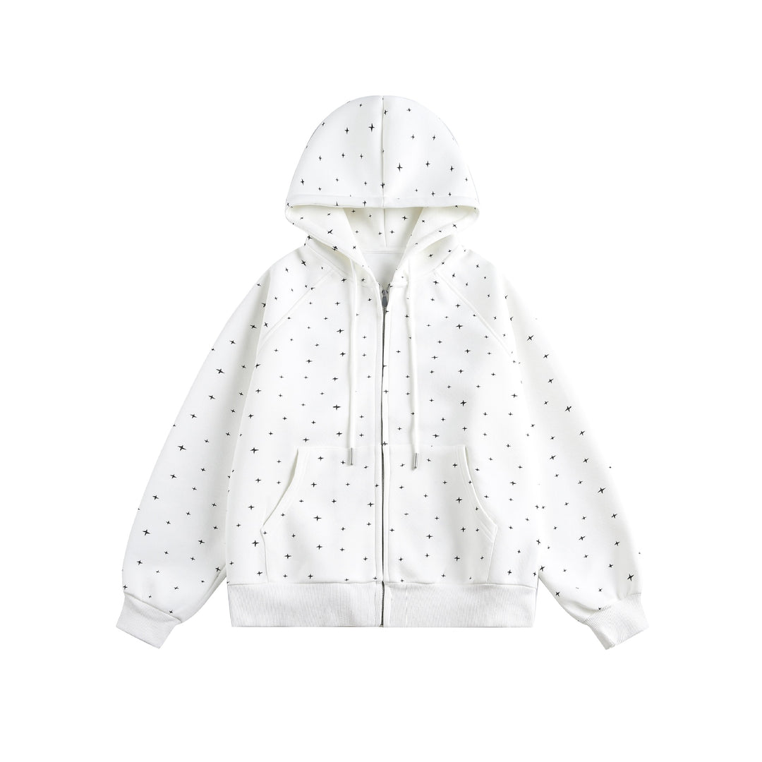 Unisex Oversize-Kapuzenjacke mit Sternchen-Print und durchgehendem Reißverschluss Echoarchiv
