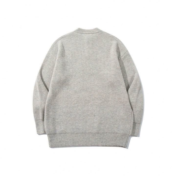 Unisex Oversize Grobstrick-Henley-Pullover mit melierter Struktur und Rippabschlüssen Echo Archiv