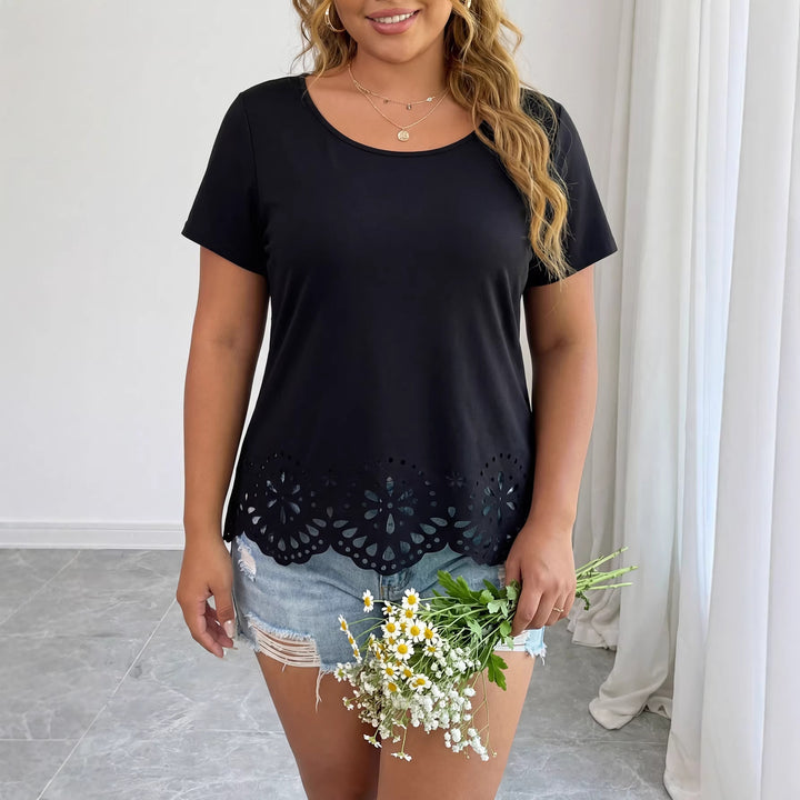 Damen modisches T-Shirt mit floralen Lochdetails Echo Archiv