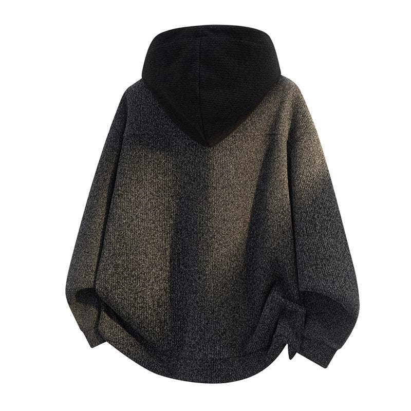 Damen Oversize Strick-Kapuzenjacke mit durchgehendem Reißverschluss, Kontrastkapuze & geripptem Strukturmix Echoarchiv