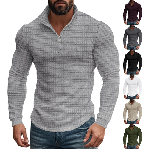 Herren nan strukturierter Grid-Halbzip-Pullover mit hohem Stehkragen und elastischem Komfortsaum Echo Archiv
