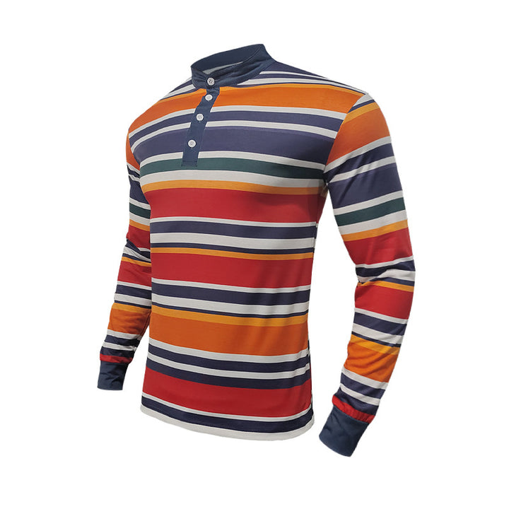 Herren Langarm-Henley-Shirt mit strukturiertem Streifenmuster und bequemen Kragen Echoarchiv