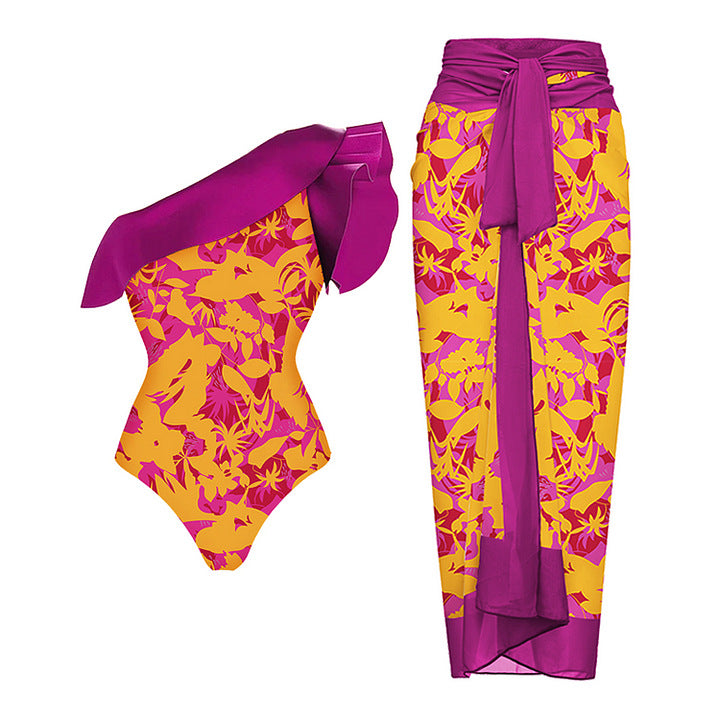 Damen Badeanzug mit asymmetrischem Rüsschendesign Echo Archiv