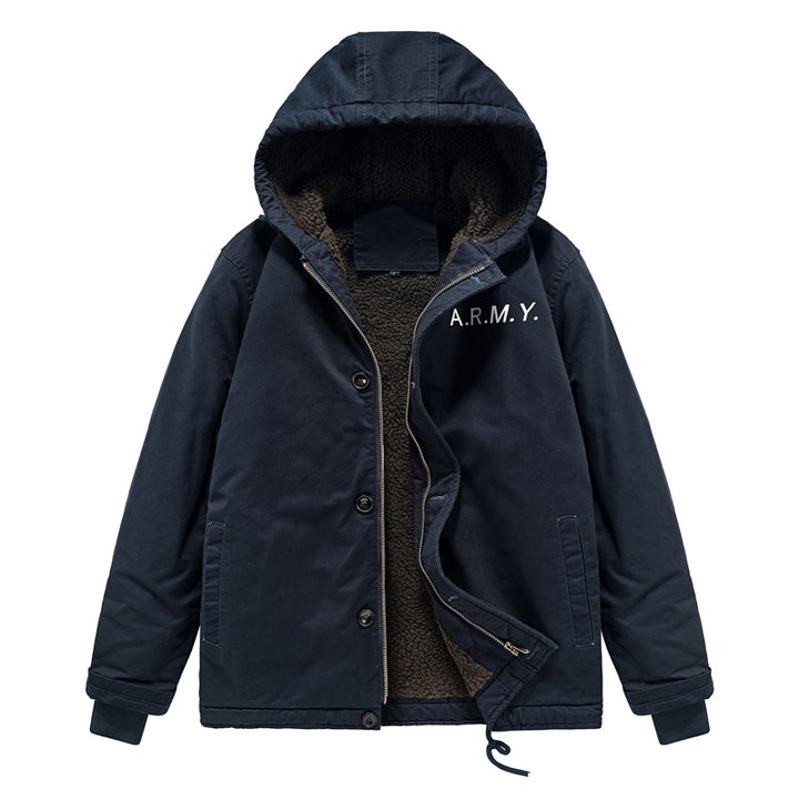 Herren Kapuzen-Canvasparka mit durchgehendem Sherpafutter und verdeckter Knopfleiste – Taviero