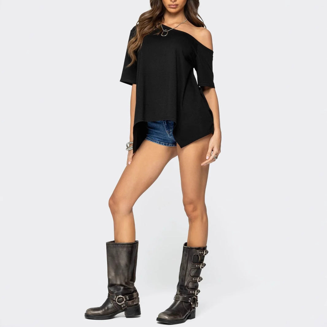 Damen Weit geschnittenes Off-Shoulder T-Shirt Echo Archiv