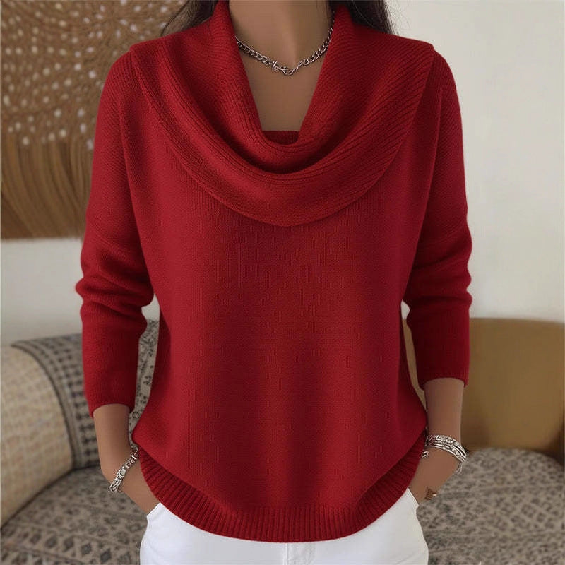 Damen Stylischer Bootcut Pullover mit Wasserfall-Ausschnitt Echo Archiv