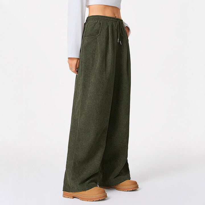 Damen Weite Cordhose aus Feincord mit hohem Elastikbund – Avélisse