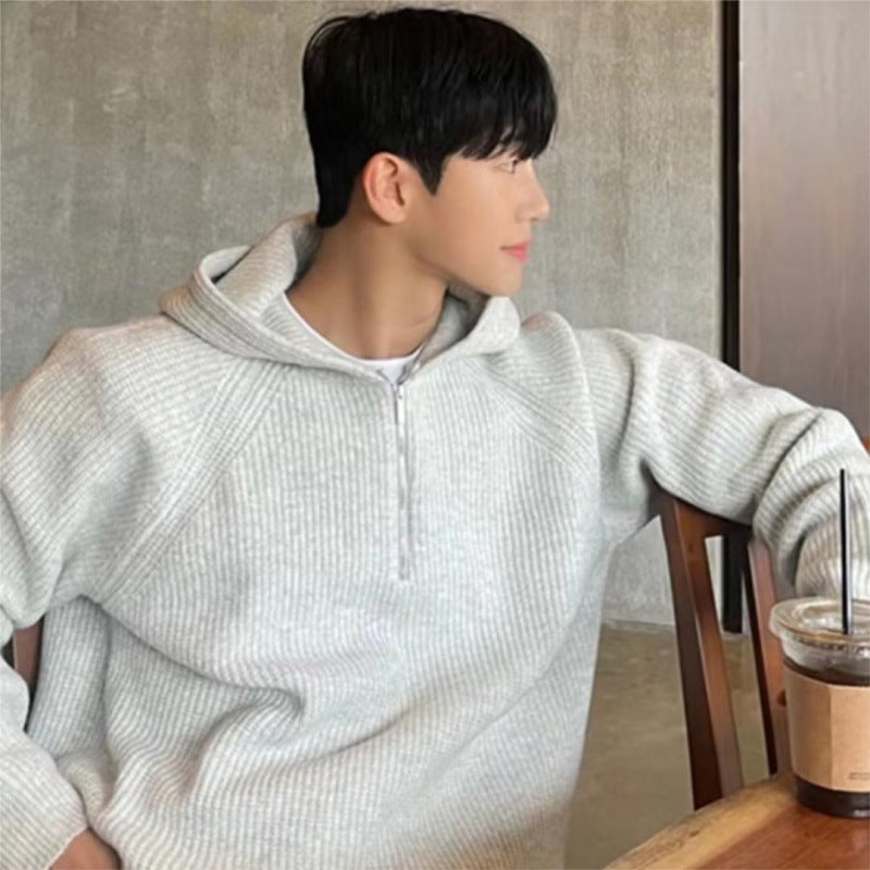 Herren Oversized Strick-Halbzip-Hoodie mit Rippstruktur Echoarchiv