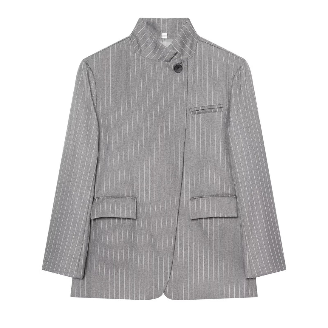 Damen Karierter Longblazer mit Stehkragen, verdeckter Knopfleiste und Pattentaschen Echoarchiv