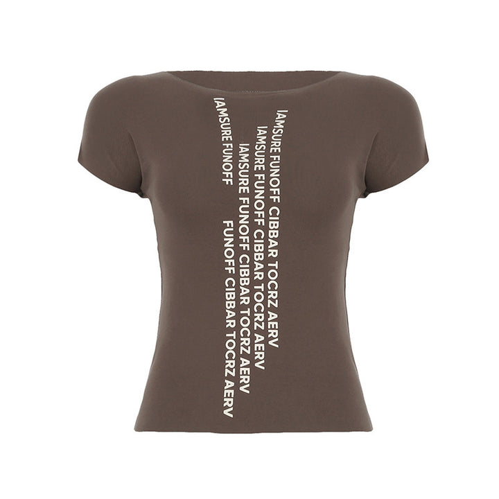 Damen trendiges Kurzarm-Shirt mit auffälligem Schriftzug Echo Archiv