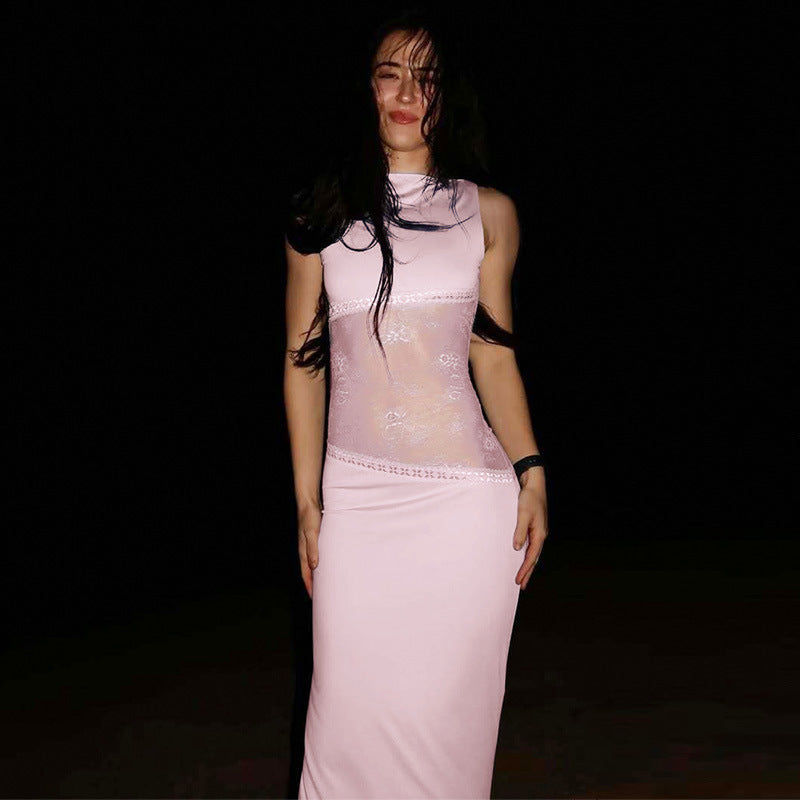 Damen Langes Abendkleid mit transparentem Spitzen-Overlay und figurbetonter Passform Echo Archiv