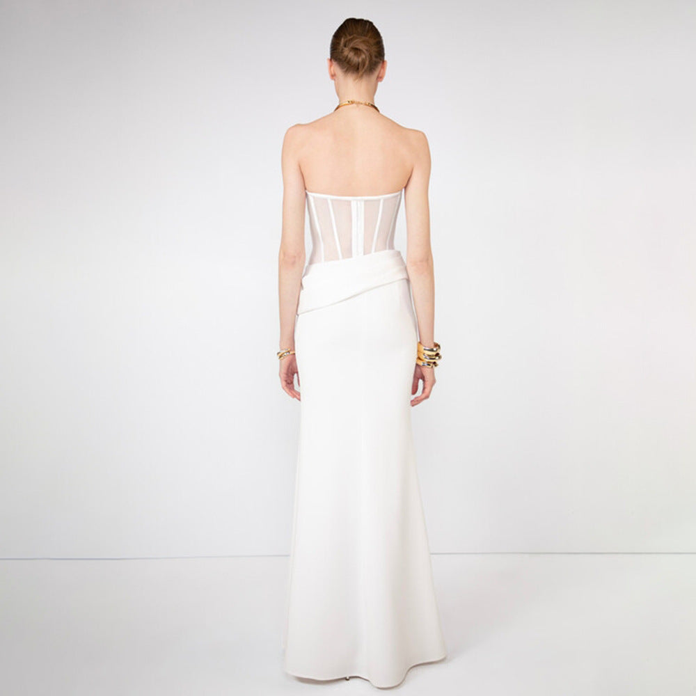 Damen Corsage-Langarmkleid mit elegantem Schnitt und fließendem Rock Echo Archiv