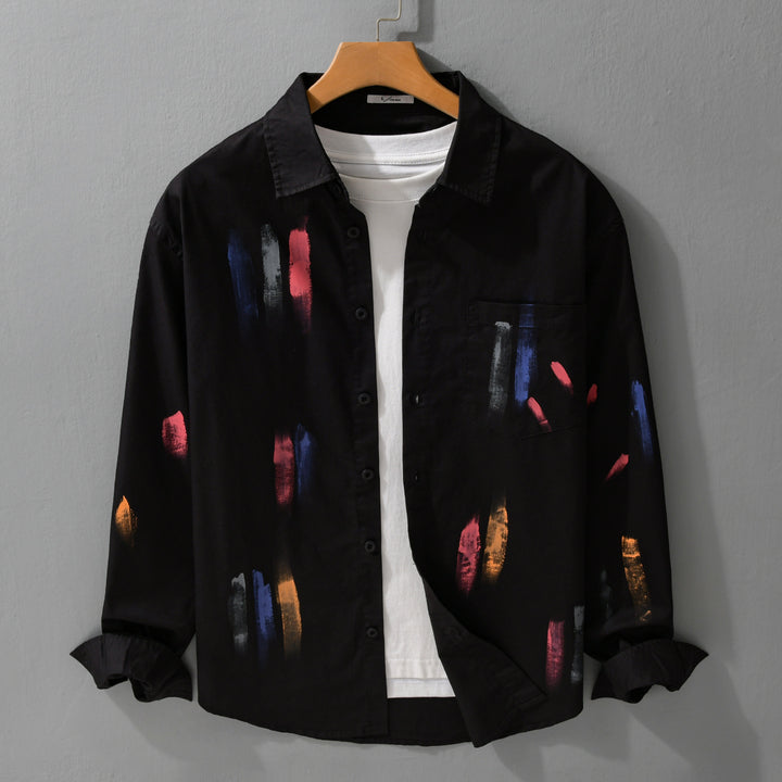 Unisex Bedrucktes Baumwoll-Overshirt im Künstlerprint mit Brusttasche Echoarchiv