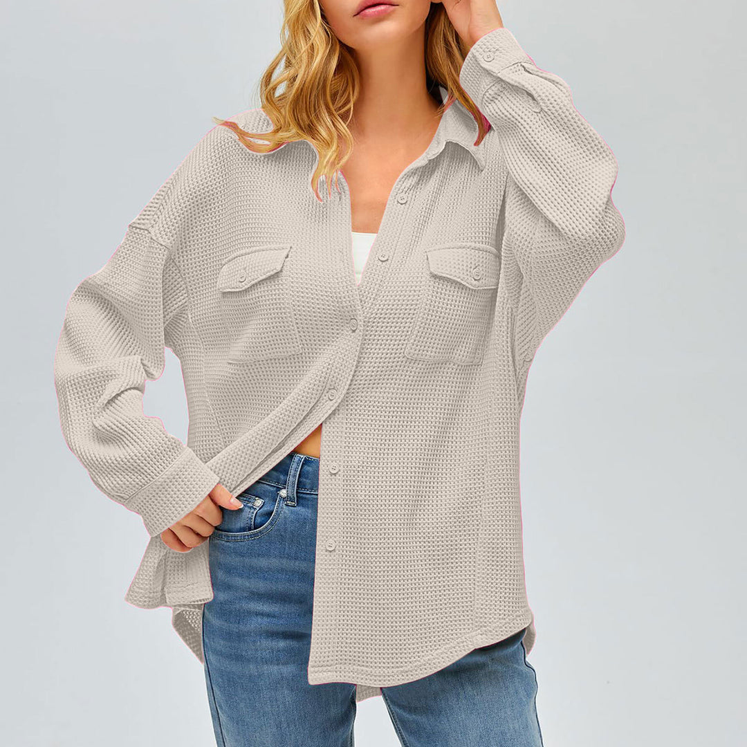 Damen nan oversized Waffelstrick Hemdjacke mit Brusttaschen und Knopfleiste Echo Archiv