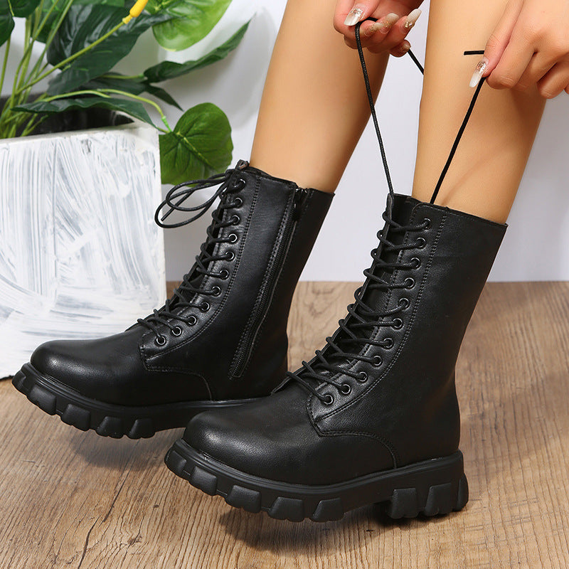 Damen Schnürboots mit robustem PlatEchoarchivu und seitlichem Reißverschluss Echoarchiv