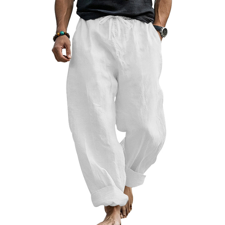 Herren Locker geschnittene Leinen-Loungehose mit Kordelzug, Umschlagsaum und Taschen – Sorevano