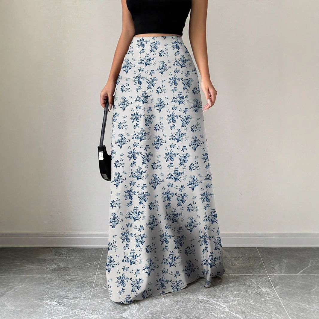 Damen Maxirock mit floralem Muster und seitlichen Schlitzen Echo Archiv