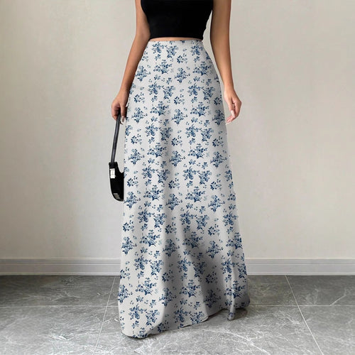 Damen Maxirock mit floralem Muster und seitlichen Schlitzen Echo Archiv