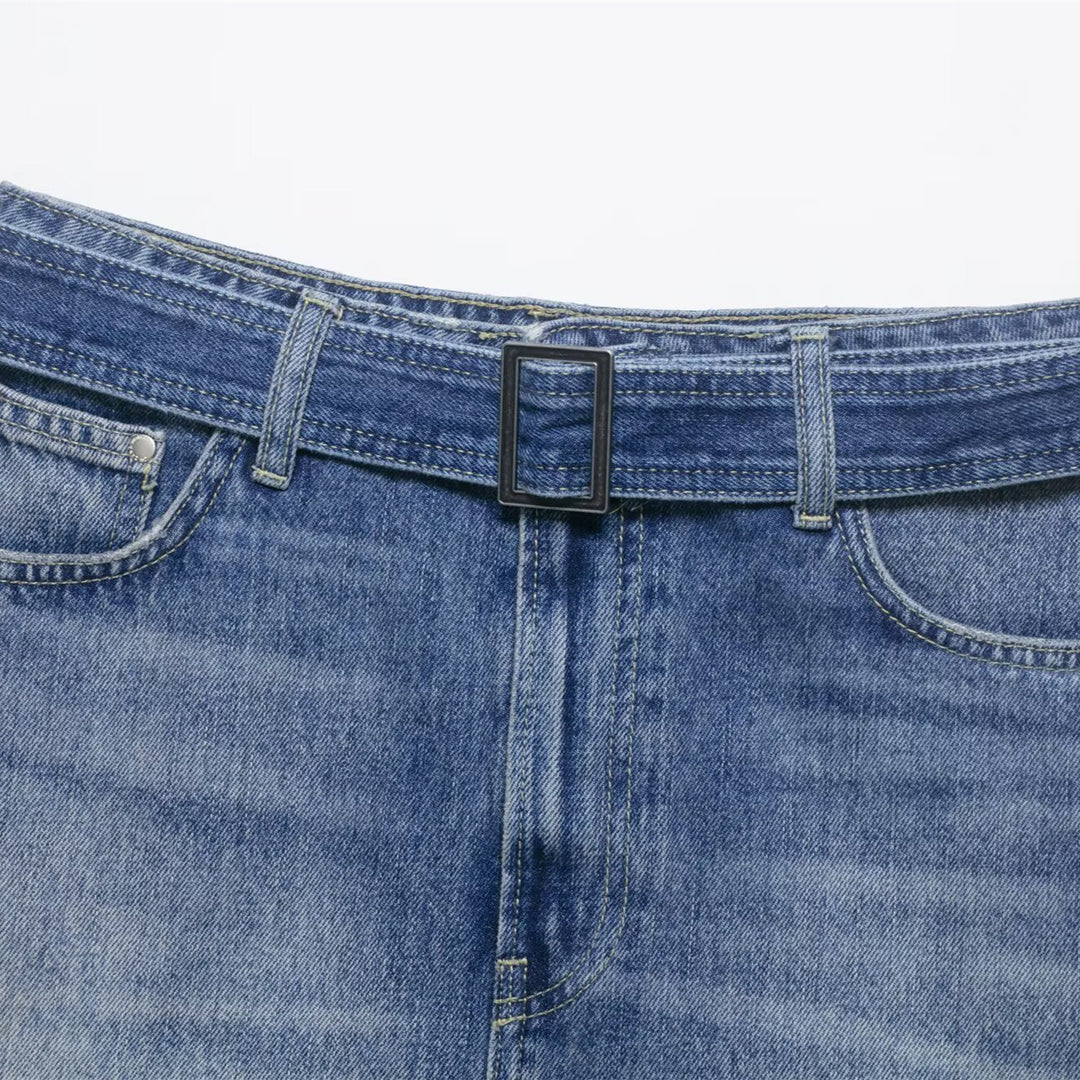 Damen Jeansrock mit verstellbarem Gürtel und klassischen Taschen Echo Archiv