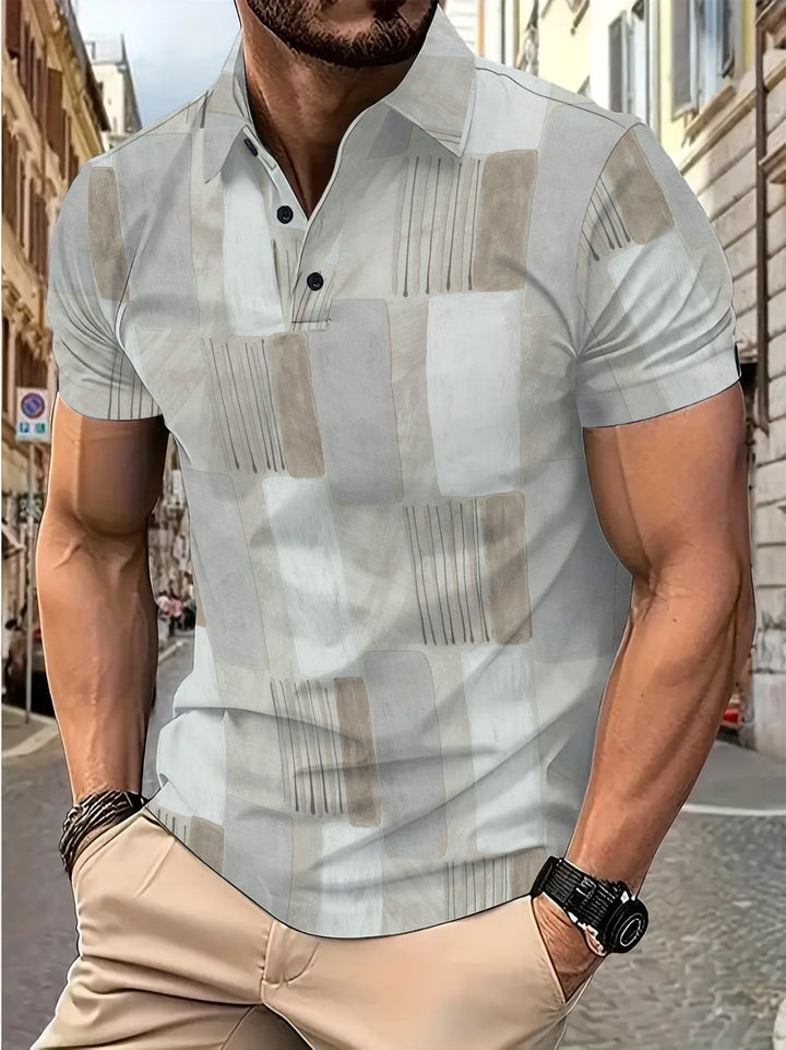 Herren Kurzarmhemd mit modernem geometrischem Muster und stilvollen Knopfdetails Echoarchiv