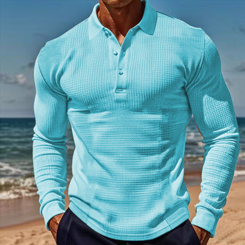 Herren elegantes Langarm-Polohemd mit Knopfleiste und strukturiertem Design Echoarchiv