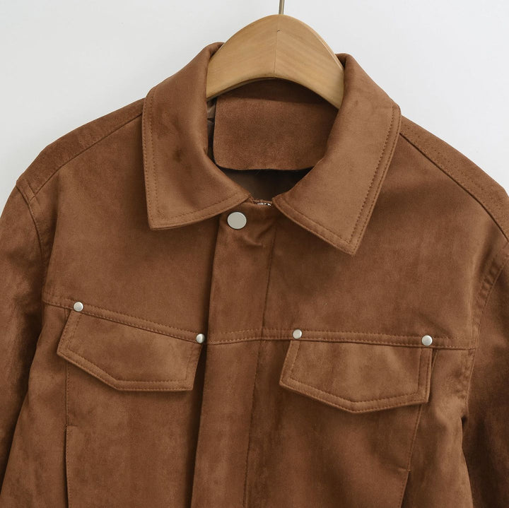 Damen Kurze Velours-Optik Jacke mit Druckknopf-Leiste und aufgesetzten Brusttaschen Echoarchiv