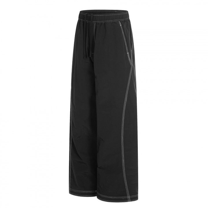 Damen Weite Hose mit elastischem Bund, Kordelzug und kontrastierenden Ziernähten Echo Archiv