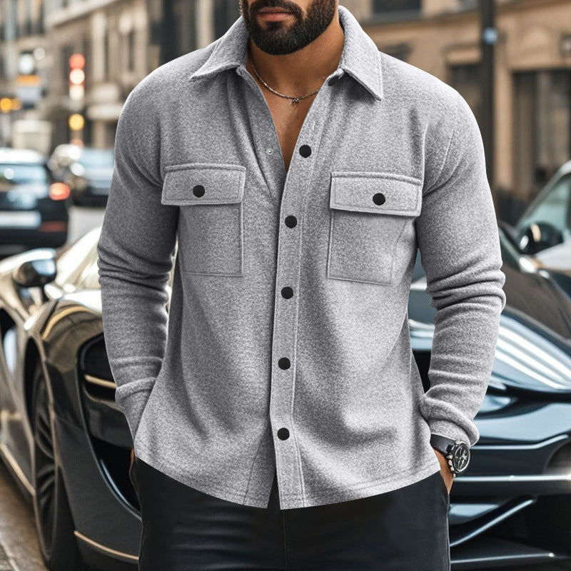 Herren nan modische Overshirt-Jacke in Filzoptik mit aufgesetzten Brusttaschen und sichtbarer Druckknopfleiste Echo Archiv