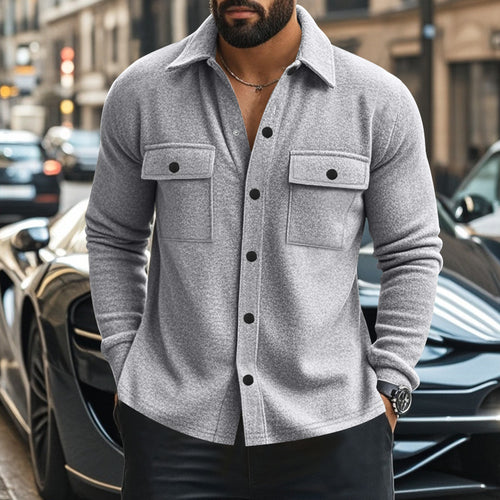 Herren nan modische Overshirt-Jacke in Filzoptik mit aufgesetzten Brusttaschen und sichtbarer Druckknopfleiste Echo Archiv