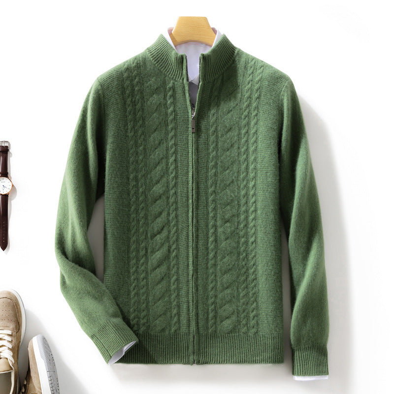 Herren Zipper‑Strickjacke mit Zopfmuster und Stehkragen Echoarchiv