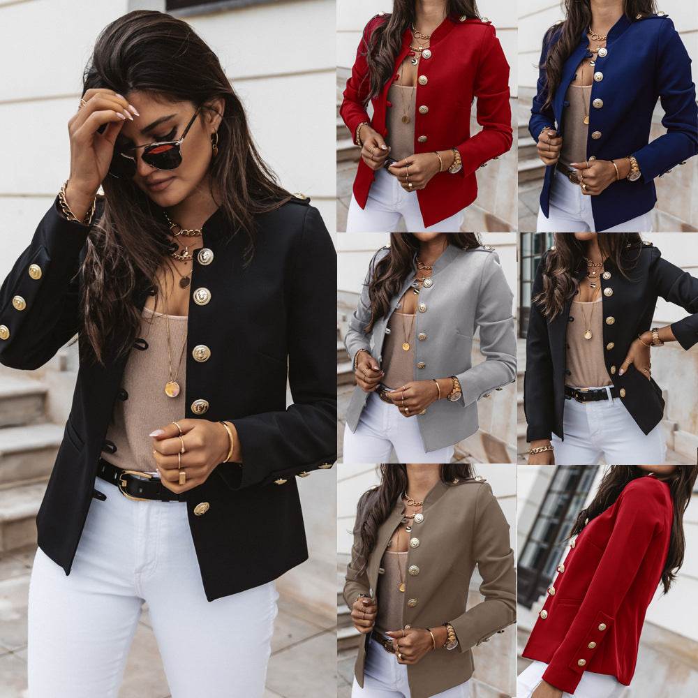 Damen nan militärischer Blazer mit Stehkragen und dekorativen Goldknöpfen Echo Archiv