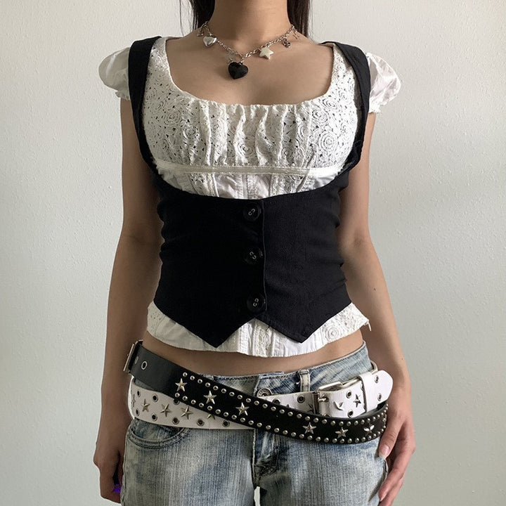 Damen Modisches Crop-Top mit eleganten Knopfdetails und tailliertem Schnitt Echo Archiv