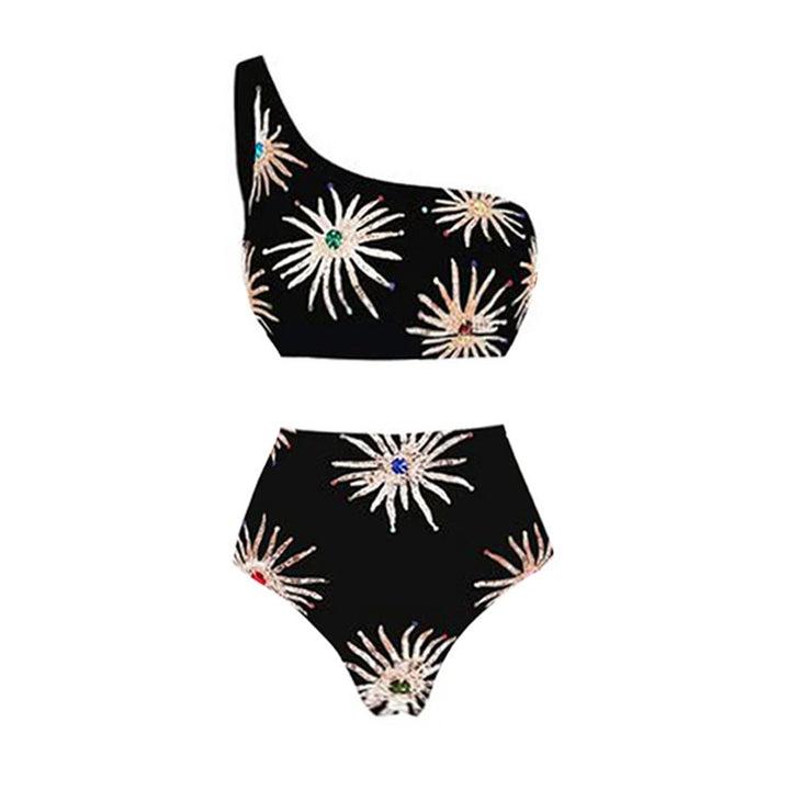Damen Elegantes asymmetrisches Bikini-Set mit funkelndem Blumendesign Echo Archiv