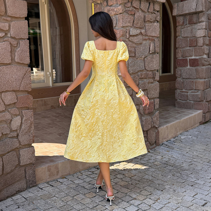 Damen Midi-Kleid mit Puffärmeln und detailliertem Strukturdesign Echo Archiv