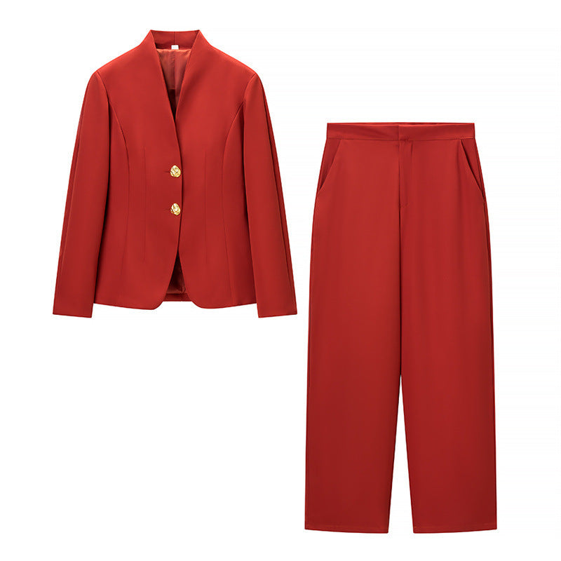 Damen Mix-&-Match Blazer- und Palazzo-Hosen-Set mit tailliertem Ein-Knopf-Blazer und hoher Taille Echo Archiv