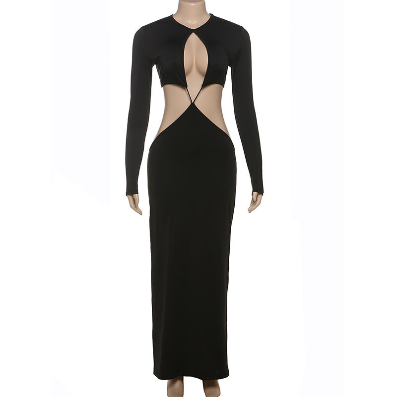 Damen Peek-A-Boo Cut-Out Maxikleid mit langem Arm und figurformendem Design Echo Archiv