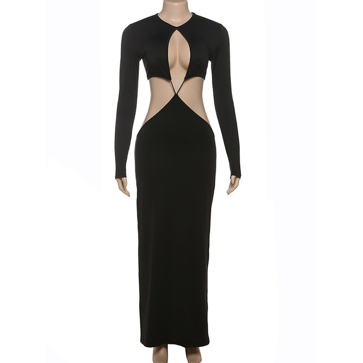 Damen Peek-A-Boo Cut-Out Maxikleid mit langem Arm und figurformendem Design Echo Archiv