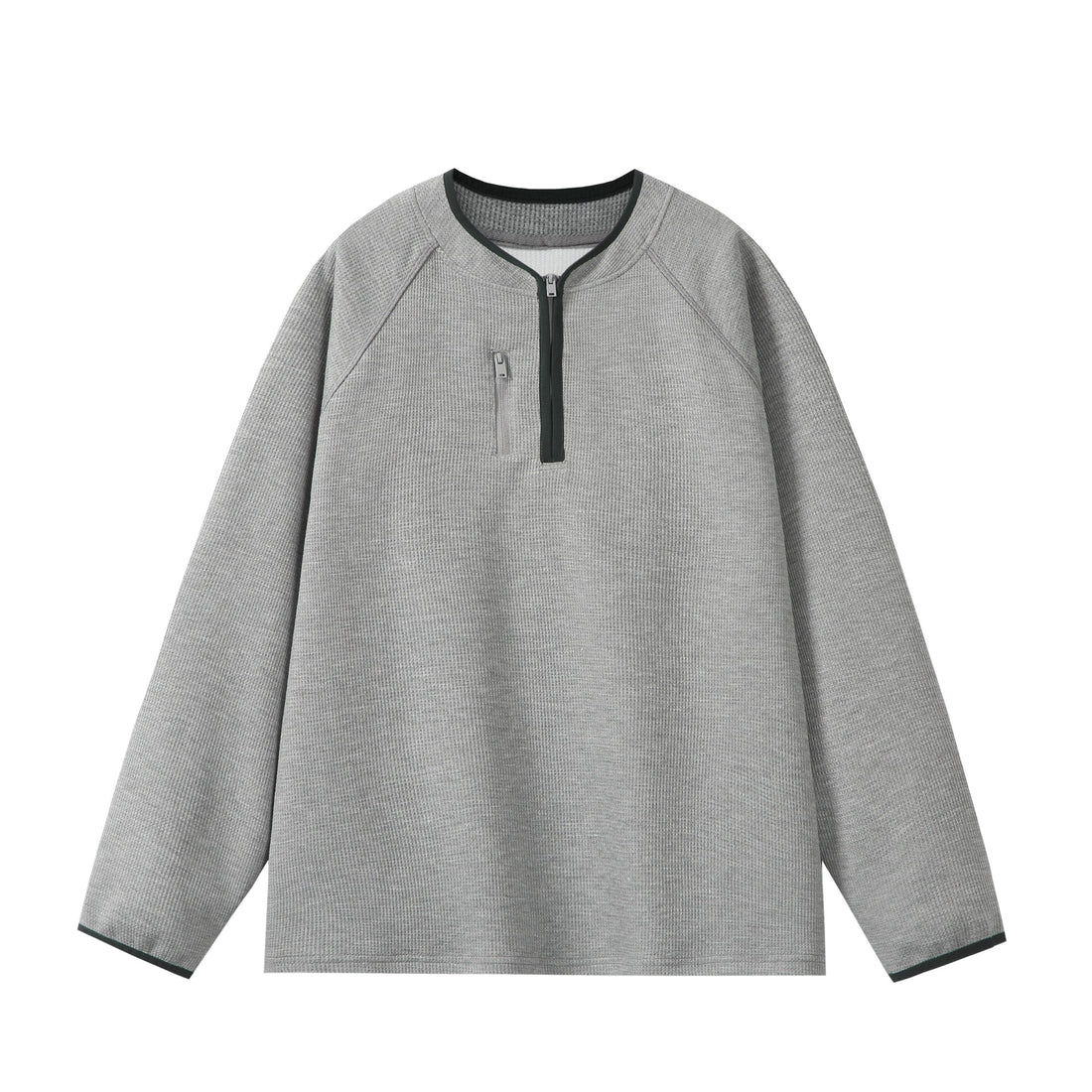 Unisex Relaxed-Fit Waffelstrick-Halbzip mit verdeckter Brusttasche und Raglanärmeln Echoarchiv