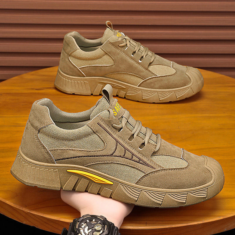 Herren Robust-gepolsterter Retro-Trail-Sneaker aus Velours- und Mesh-Mix mit auffälliger Profillaufsohle Echoarhiv